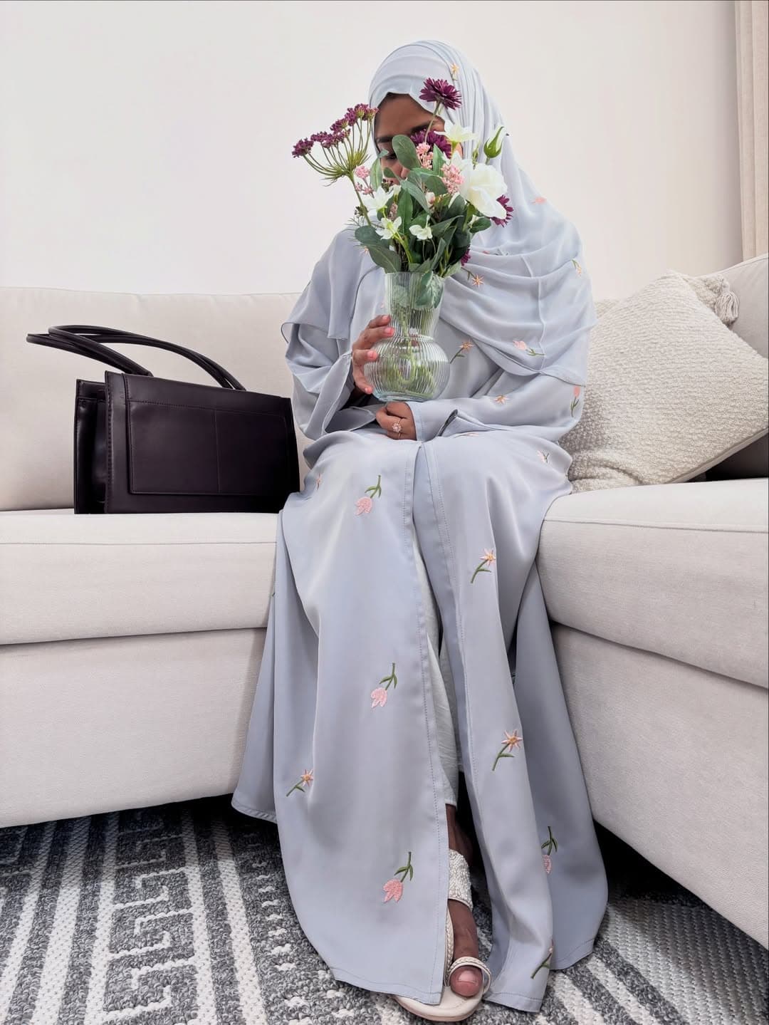 Nisa Blooms pastel blue abaya featured look